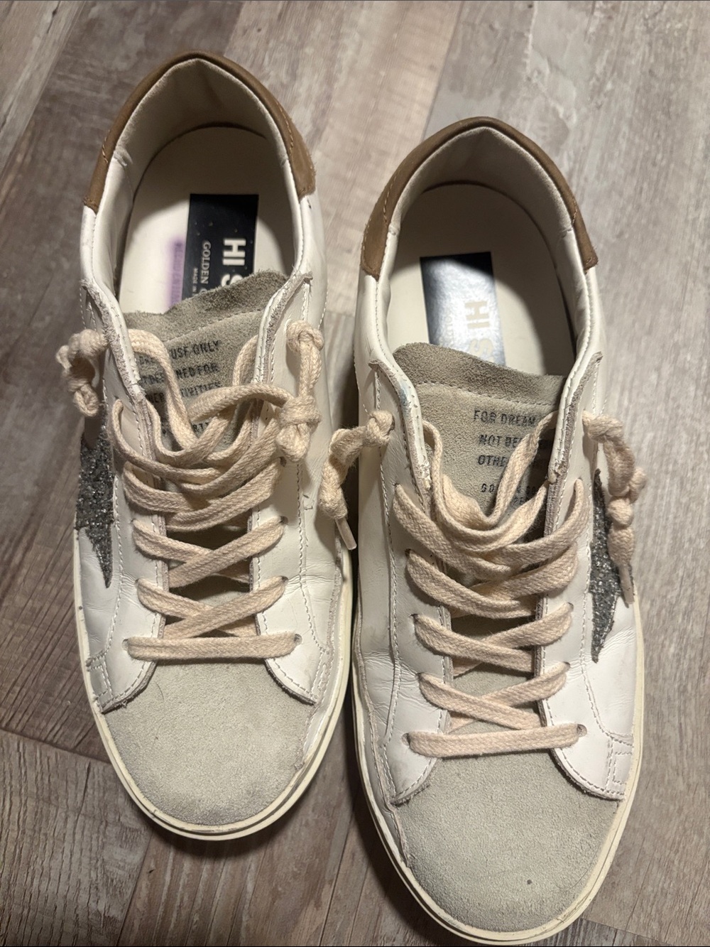 Golden Goose White Sneakers with Beige Heel and Silver Star